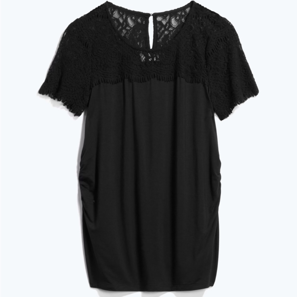 SKIES ARE BLUE MATERNITY: Black Ravi Maternity Lace Yoke Knit Top: Sz. Large